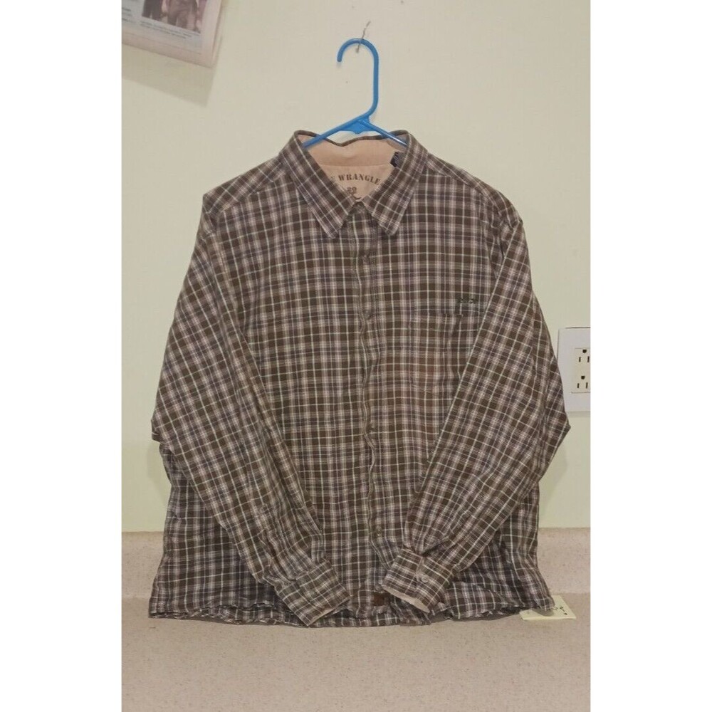 Wrangler 20X Men's XL Brown Plaid Pearl Snap Western Shirt Long Sleeve Cotton
